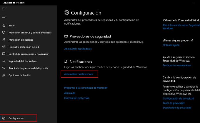 Configuración Seguridad